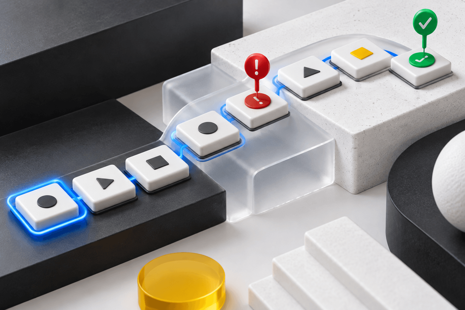A tactile navigation path with focus and verification markers.